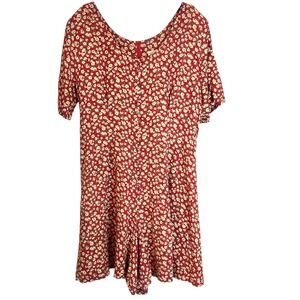 Vintage Express Red Floral Rayon Romper Short Sleeve Back Tie 90s Womens Large